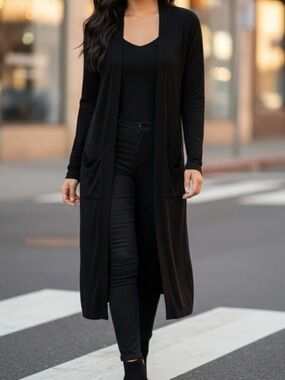 PREMISE Women's Long Black Duster Cardigan *NWT*